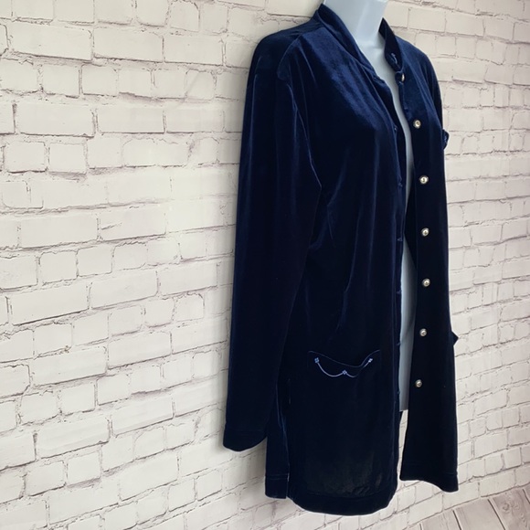 Coldwater  Creek velvet blue button down cardigan size medium - Picture 2 of 7